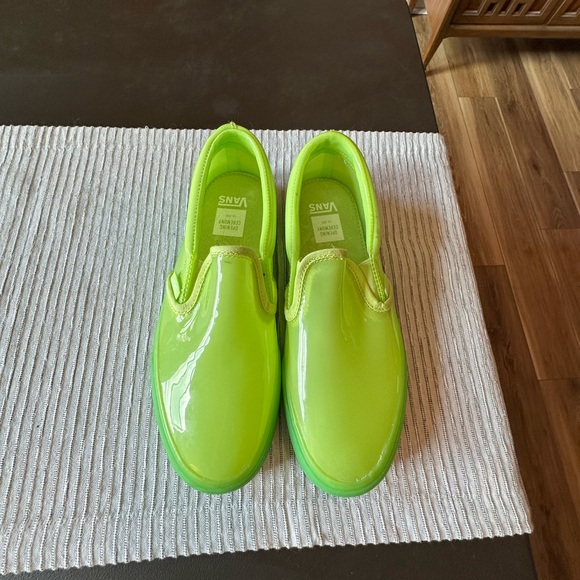 Vans Slip-On Patent Neon Lime Flats - Picture 2 of 4